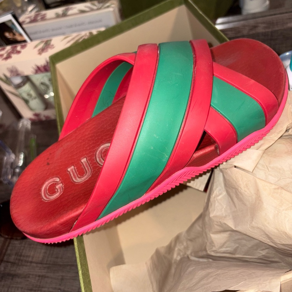 Gucci Vibrant Red and Green Slides
